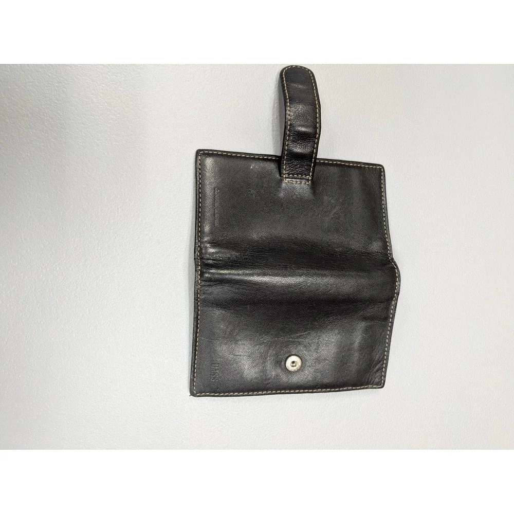 Black Genuine Leather Wallet Slim Card ID Holder‎ Fold over Snap Minimalist